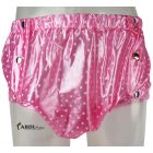 Shapely Plastic Pants with Snaps, Pink Polkadots