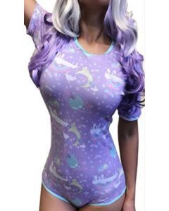 Cotton Onesie with Short Sleeves, Purple Space Print